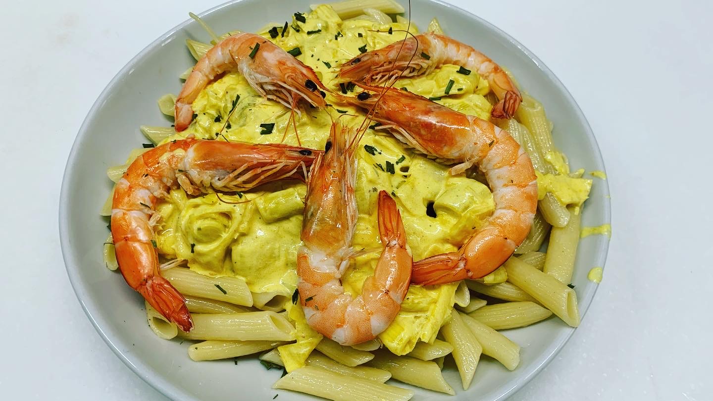 Pates aux crevettes et sa sauce cremeuse